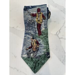 Vintage American Gallery Fly Fishing Fisherman Angler Silk Tie 58 x 4 USA Made